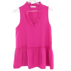 FSL Apparel Sleeveless Peplum Top Ruffle Neck Medium Pink ST6359